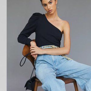 New Anthropologie Bishop + Young One Shoulder Pullover Sweatshirt Black XL